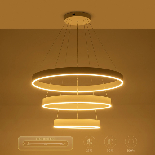 kelvo® VENOM 61189 Μοντέρνο Κρεμαστό Φωτιστικό Οροφής LED 120W 14158lm 120° AC 220-240V IP20 Ρυθμιζόμενο Λευκό CCT με Χειριστήριο από 2700K έως 6000K Dimmable - Lumileds SMD Chip - Λευκό Ματ - Μ80 x Π80 x Υ60cm - 3 Χρόνια Εγγύηση