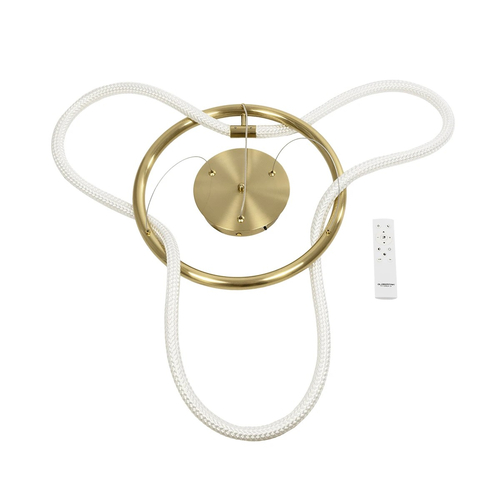 kelvo® GLOW 61658 Μοντέρνο Κρεμαστό Φωτιστικό Οροφής LED 36W 3600lm 360° AC 220-240V IP20 Ρυθμιζόμενο Λευκό CCT με Χειριστήριο από 2700K έως 6000K Dimmable - Lumileds SMD Chip - Χρυσό Πλατίνα & Λευκό Νήμα - Μ70 x Π70 x Υ40cm - 3 Χρόνια Εγγύηση