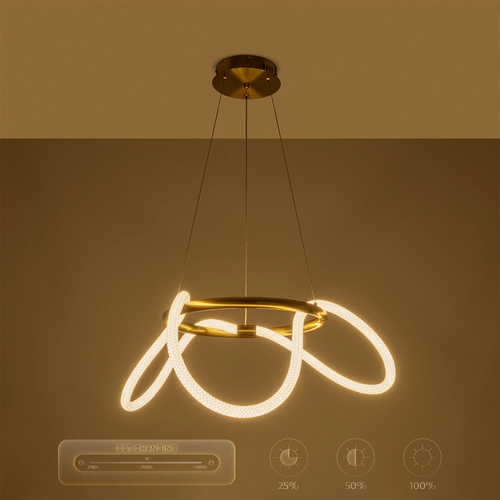 kelvo® GLOW 61658 Μοντέρνο Κρεμαστό Φωτιστικό Οροφής LED 36W 3600lm 360° AC 220-240V IP20 Ρυθμιζόμενο Λευκό CCT με Χειριστήριο από 2700K έως 6000K Dimmable - Lumileds SMD Chip - Χρυσό Πλατίνα & Λευκό Νήμα - Μ70 x Π70 x Υ40cm - 3 Χρόνια Εγγύηση