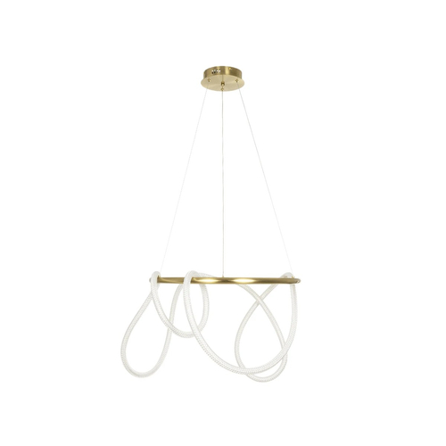 kelvo® GLOW 61659 Μοντέρνο Κρεμαστό Φωτιστικό Οροφής LED 58W 5800lm 360° AC 220-240V IP20 Ρυθμιζόμενο Λευκό CCT με Χειριστήριο από 2700K έως 6000K Dimmable - Lumileds SMD Chip - Χρυσό Πλατίνα & Λευκό Νήμα - Μ80 x Π80 x Υ40cm - 3 Χρόνια Εγγύηση