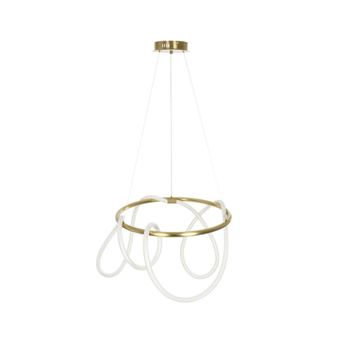 kelvo® GLOW 61659 Μοντέρνο Κρεμαστό Φωτιστικό Οροφής LED 58W 5800lm 360° AC 220-240V IP20 Ρυθμιζόμενο Λευκό CCT με Χειριστήριο από 2700K έως 6000K Dimmable - Lumileds SMD Chip - Χρυσό Πλατίνα & Λευκό Νήμα - Μ80 x Π80 x Υ40cm - 3 Χρόνια Εγγύηση