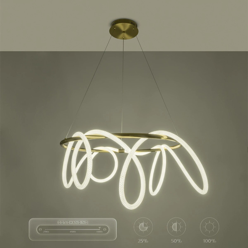 kelvo® GLOW 61660 Μοντέρνο Κρεμαστό Φωτιστικό Οροφής LED 69W 6900lm 360° AC 220-240V IP20 Ρυθμιζόμενο Λευκό CCT με Χειριστήριο από 2700K έως 6000K Dimmable - Lumileds SMD Chip - Χρυσό Πλατίνα & Λευκό Νήμα - Μ100 x Π100 x Υ40cm - 3 Χρόνια Εγγύηση