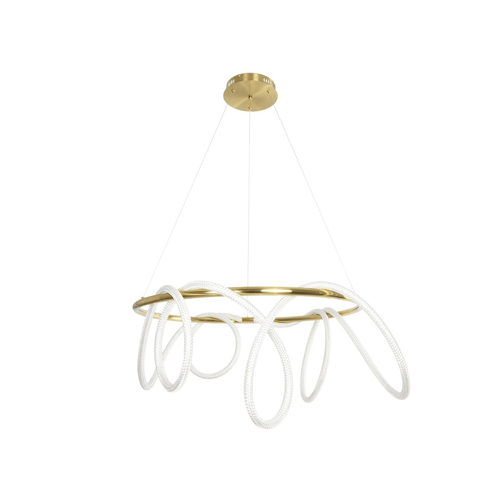 kelvo® GLOW 61660 Μοντέρνο Κρεμαστό Φωτιστικό Οροφής LED 69W 6900lm 360° AC 220-240V IP20 Ρυθμιζόμενο Λευκό CCT με Χειριστήριο από 2700K έως 6000K Dimmable - Lumileds SMD Chip - Χρυσό Πλατίνα & Λευκό Νήμα - Μ100 x Π100 x Υ40cm - 3 Χρόνια Εγγύηση