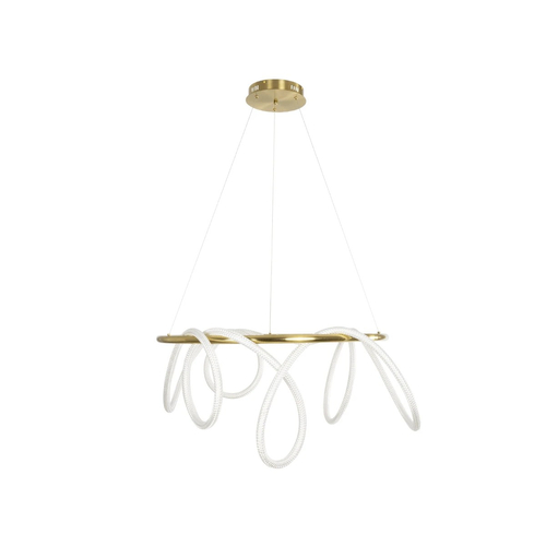 kelvo® GLOW 61660 Μοντέρνο Κρεμαστό Φωτιστικό Οροφής LED 69W 6900lm 360° AC 220-240V IP20 Ρυθμιζόμενο Λευκό CCT με Χειριστήριο από 2700K έως 6000K Dimmable - Lumileds SMD Chip - Χρυσό Πλατίνα & Λευκό Νήμα - Μ100 x Π100 x Υ40cm - 3 Χρόνια Εγγύηση