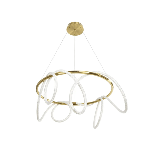 kelvo® GLOW 61660 Μοντέρνο Κρεμαστό Φωτιστικό Οροφής LED 69W 6900lm 360° AC 220-240V IP20 Ρυθμιζόμενο Λευκό CCT με Χειριστήριο από 2700K έως 6000K Dimmable - Lumileds SMD Chip - Χρυσό Πλατίνα & Λευκό Νήμα - Μ100 x Π100 x Υ40cm - 3 Χρόνια Εγγύηση