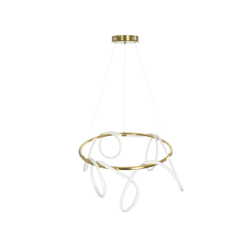 kelvo® GLOW 61660 Μοντέρνο Κρεμαστό Φωτιστικό Οροφής LED 69W 6900lm 360° AC 220-240V IP20 Ρυθμιζόμενο Λευκό CCT με Χειριστήριο από 2700K έως 6000K Dimmable - Lumileds SMD Chip - Χρυσό Πλατίνα & Λευκό Νήμα - Μ100 x Π100 x Υ40cm - 3 Χρόνια Εγγύηση