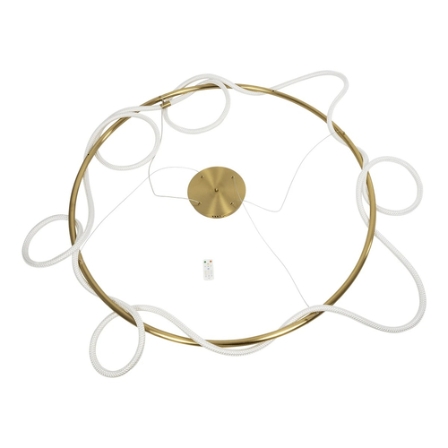 kelvo® GLOW 61661 Μοντέρνο Κρεμαστό Φωτιστικό Οροφής LED 100W 10000lm 360° AC 220-240V IP20 Ρυθμιζόμενο Λευκό CCT με Χειριστήριο από 2700K έως 6000K Dimmable - Lumileds SMD Chip - Χρυσό Πλατίνα & Λευκό Νήμα - Μ150 x Π150 x Υ100cm - 3 Χρόνια Εγγύηση