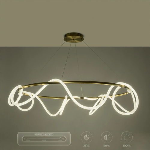 kelvo® GLOW 61661 Μοντέρνο Κρεμαστό Φωτιστικό Οροφής LED 100W 10000lm 360° AC 220-240V IP20 Ρυθμιζόμενο Λευκό CCT με Χειριστήριο από 2700K έως 6000K Dimmable - Lumileds SMD Chip - Χρυσό Πλατίνα & Λευκό Νήμα - Μ150 x Π150 x Υ100cm - 3 Χρόνια Εγγύηση