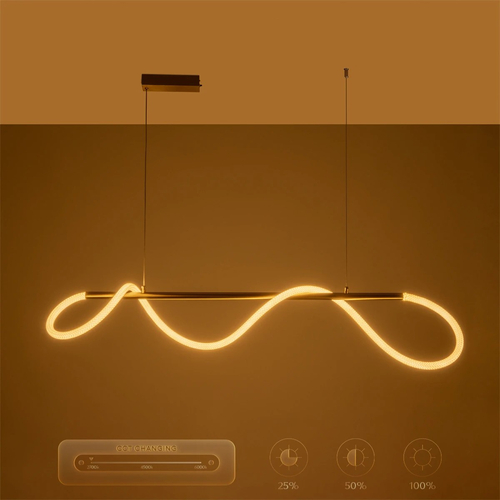 kelvo® GLOW 61662 Μοντέρνο Κρεμαστό Φωτιστικό Οροφής LED 34W 3400lm 360° AC 220-240V IP20 Ρυθμιζόμενο Λευκό CCT με Χειριστήριο από 2700K έως 6000K Dimmable - Lumileds SMD Chip - Χρυσό Πλατίνα & Λευκό Νήμα - Μ140 x Π40 x Υ30cm - 3 Χρόνια Εγγύηση