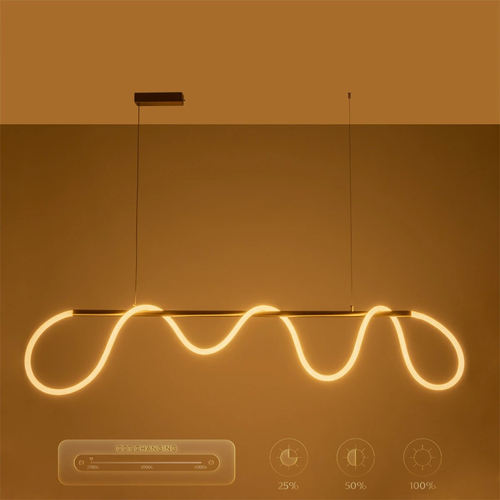 kelvo® GLOW 61663 Μοντέρνο Κρεμαστό Φωτιστικό Οροφής LED 45W 4500lm 360° AC 220-240V IP20 Ρυθμιζόμενο Λευκό CCT με Χειριστήριο από 2700K έως 6000K Dimmable - Lumileds SMD Chip - Χρυσό Πλατίνα & Λευκό Νήμα - Μ180 x Π30 x Υ40cm - 3 Χρόνια Εγγύηση