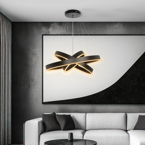 kelvo® VENOM 61188-DECO Μοντέρνο Κρεμαστό Φωτιστικό Οροφής LED 120W 14158lm 120° AC 220-240V IP20 Ρυθμιζόμενο Λευκό CCT με Χειριστήριο από 2700K έως 6000K Dimmable - Lumileds SMD Chip - Μαύρο Ματ - Μ80 x Π80 x Υ60cm - 3 Χρόνια Εγγύηση