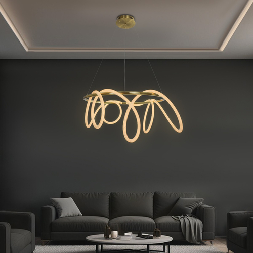 kelvo® GLOW 61660 Μοντέρνο Κρεμαστό Φωτιστικό Οροφής LED 69W 6900lm 360° AC 220-240V IP20 Ρυθμιζόμενο Λευκό CCT με Χειριστήριο από 2700K έως 6000K Dimmable - Lumileds SMD Chip - Χρυσό Πλατίνα & Λευκό Νήμα - Μ100 x Π100 x Υ40cm - 3 Χρόνια Εγγύηση