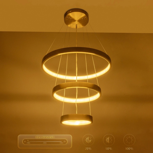 GLOBOSTAR® NEMESIS TRIO 61169-DECO Μοντέρνο Κρεμαστό Φωτιστικό Οροφής LED 100W 12123lm 360° AC 220-240V IP20 Ρυθμιζόμενο Λευκό CCT με Χειριστήριο από 2700K έως 6000K Dimmable - Lumileds SMD Chip - Χρυσό Βούρτσας - Μ60 x Π60 x Υ60cm - 3 Χρόνια Εγγύηση