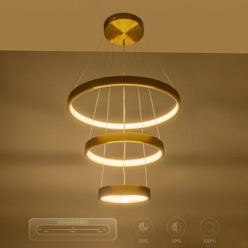 GLOBOSTAR® NEMESIS TRIO 61169-DECO Μοντέρνο Κρεμαστό Φωτιστικό Οροφής LED 100W 12123lm 360° AC 220-240V IP20 Ρυθμιζόμενο Λευκό CCT με Χειριστήριο από 2700K έως 6000K Dimmable - Lumileds SMD Chip - Χρυσό Βούρτσας - Μ60 x Π60 x Υ60cm - 3 Χρόνια Εγγύηση