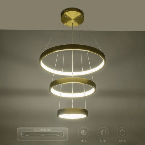 GLOBOSTAR® NEMESIS TRIO 61169-DECO Μοντέρνο Κρεμαστό Φωτιστικό Οροφής LED 100W 12123lm 360° AC 220-240V IP20 Ρυθμιζόμενο Λευκό CCT με Χειριστήριο από 2700K έως 6000K Dimmable - Lumileds SMD Chip - Χρυσό Βούρτσας - Μ60 x Π60 x Υ60cm - 3 Χρόνια Εγγύηση