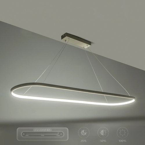 GLOBOSTAR® BOLIVAR 61273 Μοντέρνο Κρεμαστό Φωτιστικό Οροφής LED 54W 6210lm 360° AC 220-240V IP20 Ρυθμιζόμενο Λευκό CCT με Χειριστήριο από 2700K έως 6000K Dimmable - Lumileds SMD Chip - Νίκελ Βούρτσας - Μ120 x Π30 x Υ2cm - 3 Χρόνια Εγγύηση