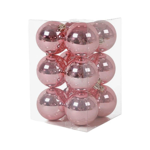 Σετ Χριστουγεννιάτικες μπάλες - 8cm - 12pcs - 326062 - Pink
