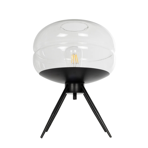 GloboStar® JAVAN 999-0036 Μοντέρνο Επιτραπέζιο Φωτιστικό Πορτατίφ Μονόφωτο 1 x E27 IP20 Διάφανο Γυαλί με Μαύρο Μέταλλο - Μ30 x Π30 x Υ19cm