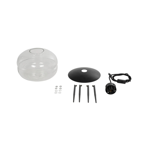 GloboStar® JAVAN 999-0036 Μοντέρνο Επιτραπέζιο Φωτιστικό Πορτατίφ Μονόφωτο 1 x E27 IP20 Διάφανο Γυαλί με Μαύρο Μέταλλο - Μ30 x Π30 x Υ19cm