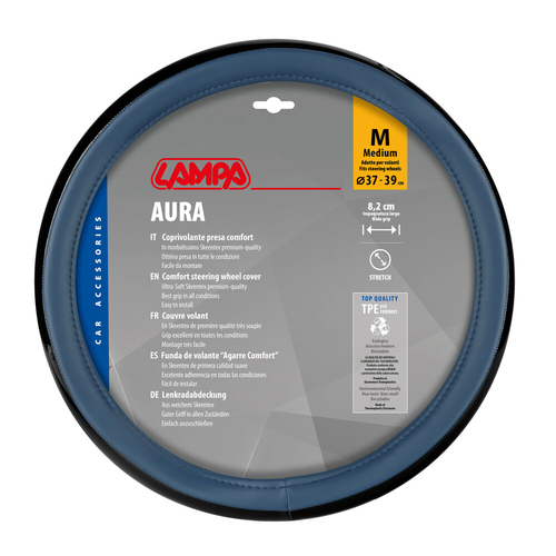 ΚΑΛΥΜΜΑ ΤΙΜΟΝΙΟΥ AURA (M) 37/39cm  ΜΑΥΡΟ/ΜΠΛΕ ΟΙΚΟΛΟΓΙΚΟ ΔΕΡΜΑ ΑΟΣΜΟ (ΠΑΧΟΣ 8,2cm) LAMPA