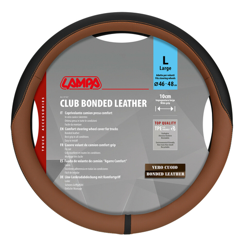 ΚΑΛΥΜΜΑ ΤΙΜΟΝΙΟΥ ΦΟΡΤΗΓΟΥ CLUB BONDED LEATHER&SKEENTEX ΔΕΡΜΑΤΙΝΗ ΜΑΥΡΟ/ΚΑΦΕ (L) 46-48cm 1ΤΕΜ. LAMPA