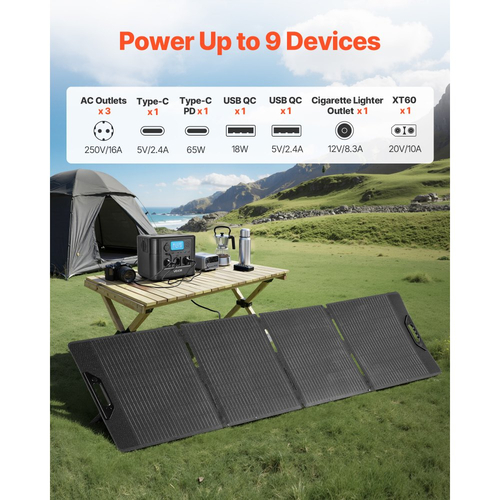 Φορητός σταθμός παραγωγής ενέργειας VEVOR με ηλιακό πάνελ 200W, σταθμός παραγωγής ενέργειας με ηλιακή γεννήτρια 1800W, εφεδρική μπαταρία LiFePO4 1008Wh με 9 θύρες εξόδου για οικιακή έκτακτη ανάγκη, κάμπινγκ σε εξωτερικούς χώρους, ταξίδια με τροχόσπιτο