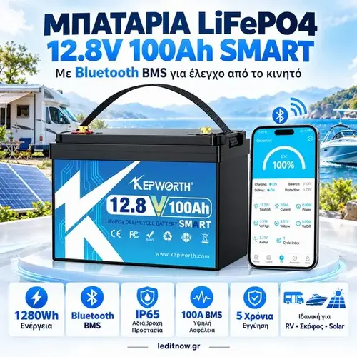 KEPWORTH μπαταρία LiFePO4 12.8V 100Ah με Bluetooth BMS