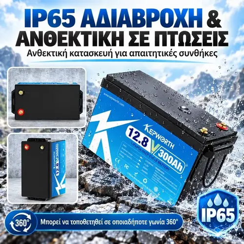 KEPWORTH LiFePO4 12.8V 300Ah IP65 αδιάβροχη μπαταρία βαθιάς εκφόρτισης