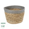 GloboStar® Artificial Garden ANTIPAROS 20289 Διακοσμητικό Πλεκτό Καλάθι - Κασπώ Γλάστρα - Flower Pot Μπεζ με Γκρι Φ22cm x Υ15cm