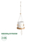 GloboStar® Artificial Garden USBOA 20545 Κρεμαστό Διακοσμητικό Κεραμικό Κασπώ Γλάστρα - Flower Pot Λευκό με Χρυσές Λεπτομέρειες και Μπεζ Ξύλινη Βάση Φ10 x Υ40cm
