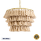 GloboStar® MISSOULA 02088 Boho Κρεμαστό Φωτιστικό Σχοινί Μονόφωτο 1 x E27 IP20 Μπεζ Ύφασμα με Χρυσό Μέταλλο - Μ60 x Π60 x Υ40cm